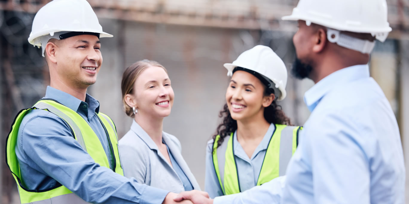 Construction workers shaking hands